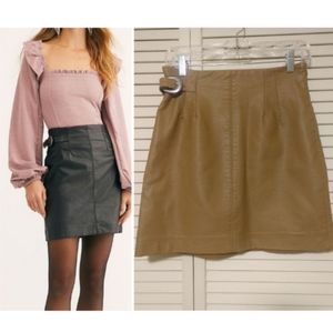 Free People Buckle Up Vegan Mini Skirt Camel Size 6 *As Is*